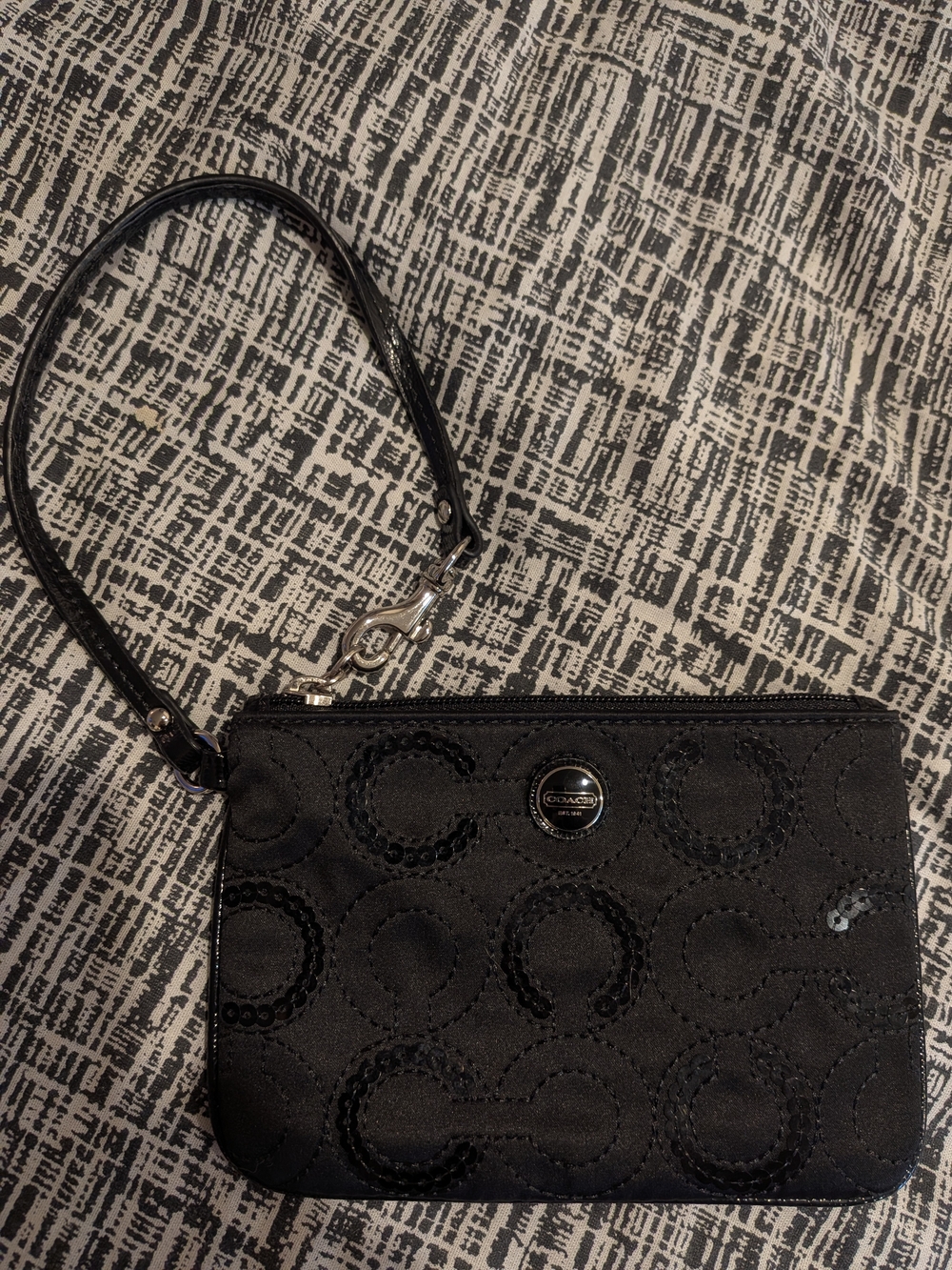 Coach Black Signature Sequined 'C' Wristlet Clutch